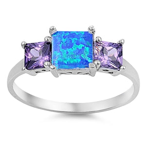 photo of Silver Lab Opal Ring With Blue Opal With Amethyst CZ Stone