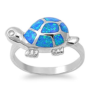 photo of Silver Lab Opal Ring - Turtle With Blue Opal Stones