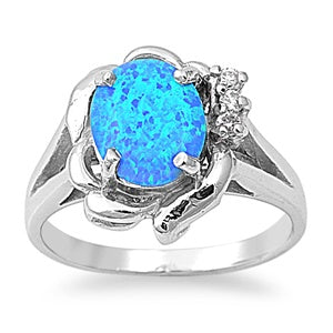 photo of Silver Lab Opal Ring With Blue Opal With Clear CZ Stone