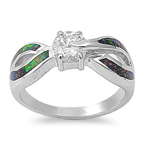 photo of Silver Lab Opal Ring With Black Lab Opal, Clear CZ Stone