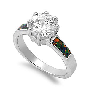 photo of Silver Lab Opal Ring With Black Lab Opal, Clear CZ Stone