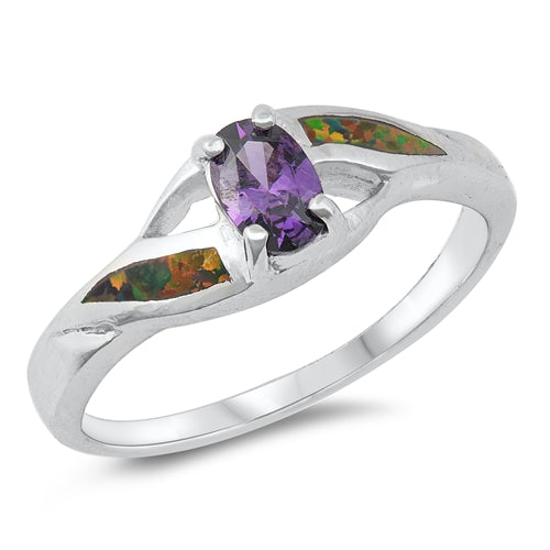 photo of Silver Lab Opal Ring With Black Lab Opal, Amethyst CZ Stone