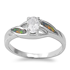 photo of Silver Lab Opal Ring With Black Lab Opal, Clear CZ Stone