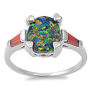 photo of Silver Lab Opal Ring With Black Lab Opal, Garnet CZ Stone