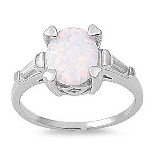 photo of Silver Lab Opal Ring With White Lab Opal, Clear CZ Stone