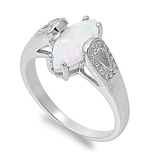 photo of Silver Lab Opal Ring With White Lab Opal, Clear CZ Stone