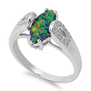 photo of Silver Lab Opal Ring With Black Lab Opal, Clear CZ Stone