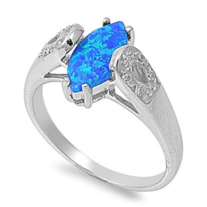 photo of Silver Lab Opal Ring With Blue Lab Opal, Clear CZ Stone