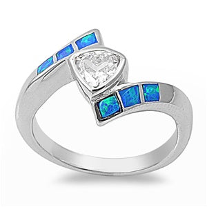 photo of Silver Lab Opal Ring With Blue Lab Opal, Clear CZ Stone