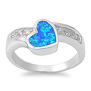 photo of Silver Lab Opal Ring With Blue Lab Opal, Clear CZ Stone