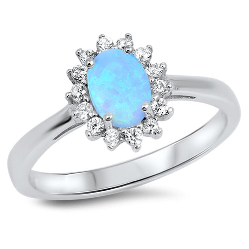 Silver Lab Opal Halo Ring