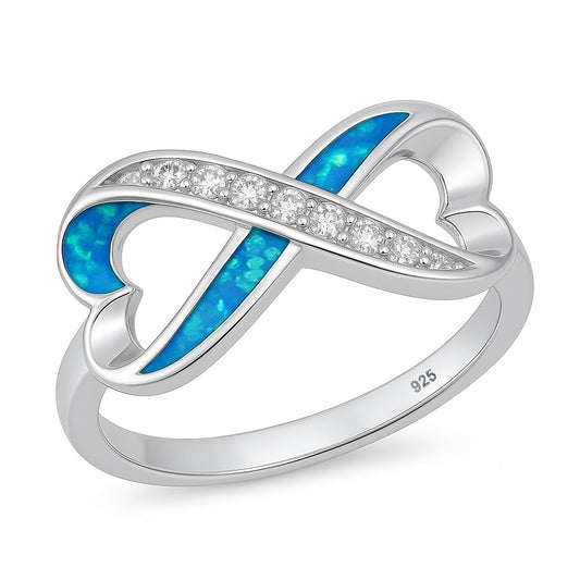 Silver Lab Opal Ring - Infinity Heart