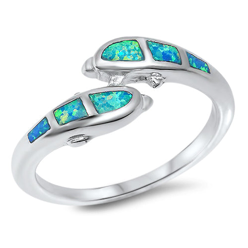Silver Lab Opal Ring - Dolphins