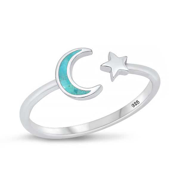 Silver Stone Ring - Moon and Star
