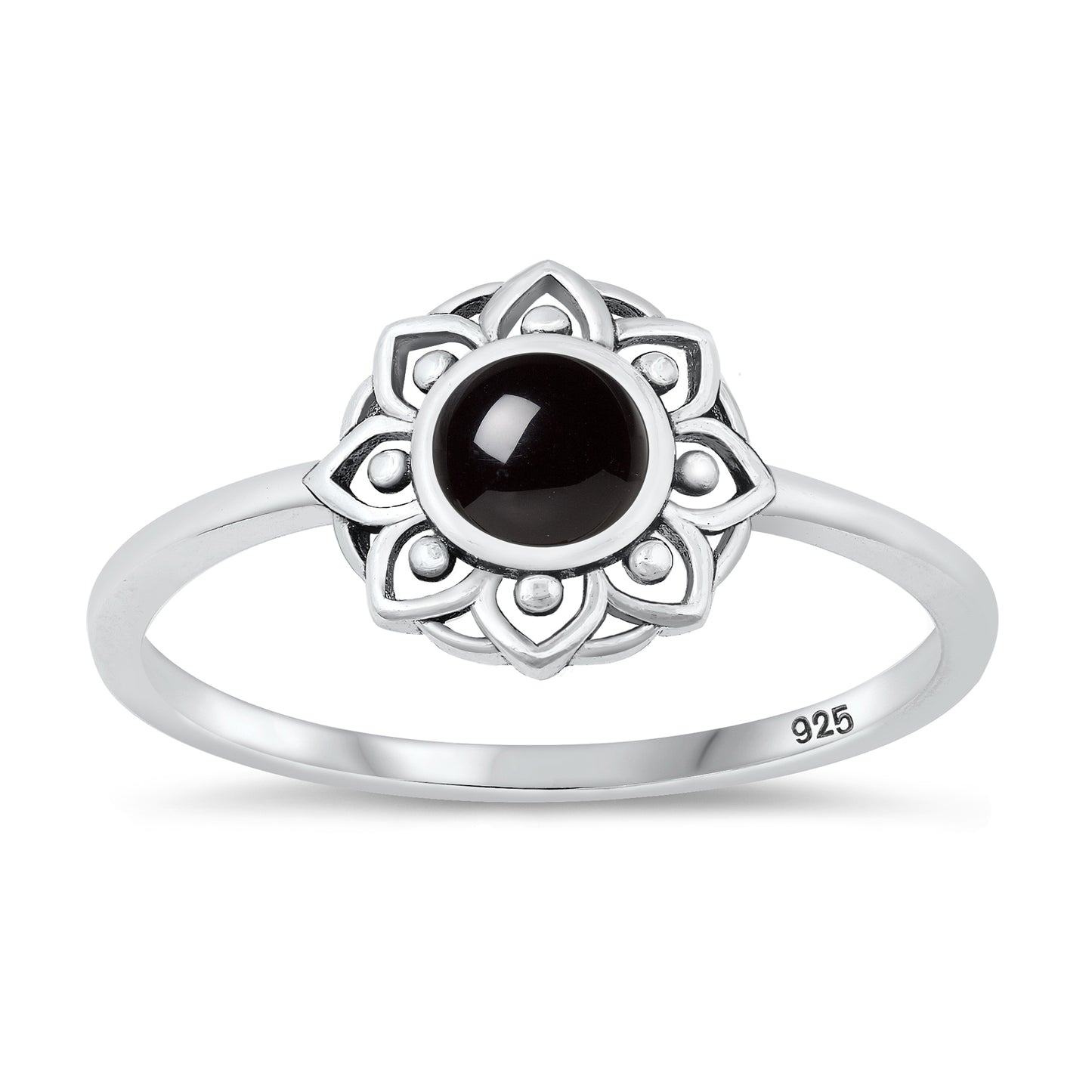 Silver Stone Ring - Flower
