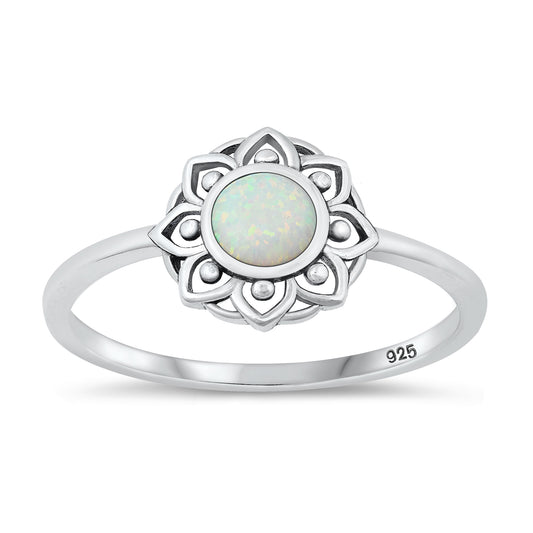 Silver Lab Opal Ring - Mandala