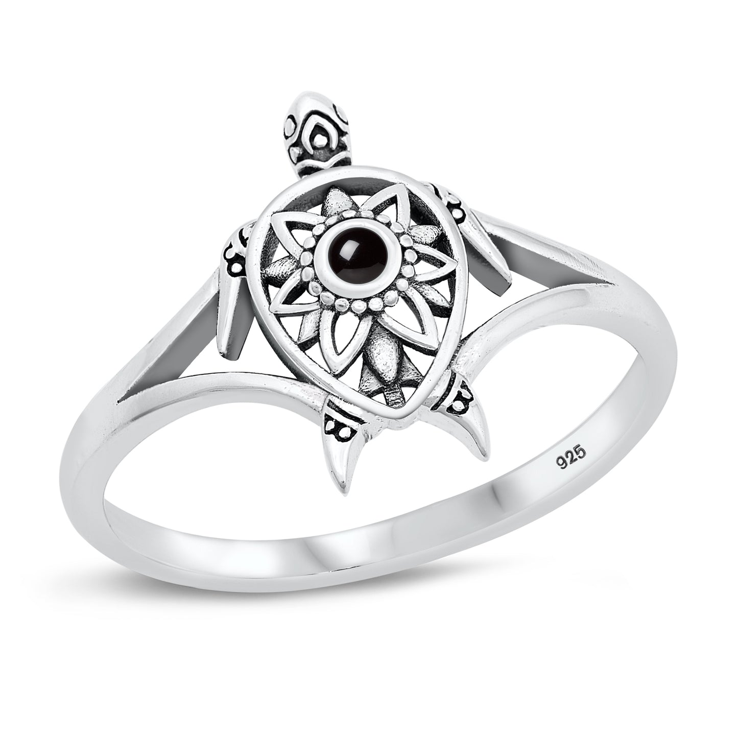 Silver Stone Ring - Turtle