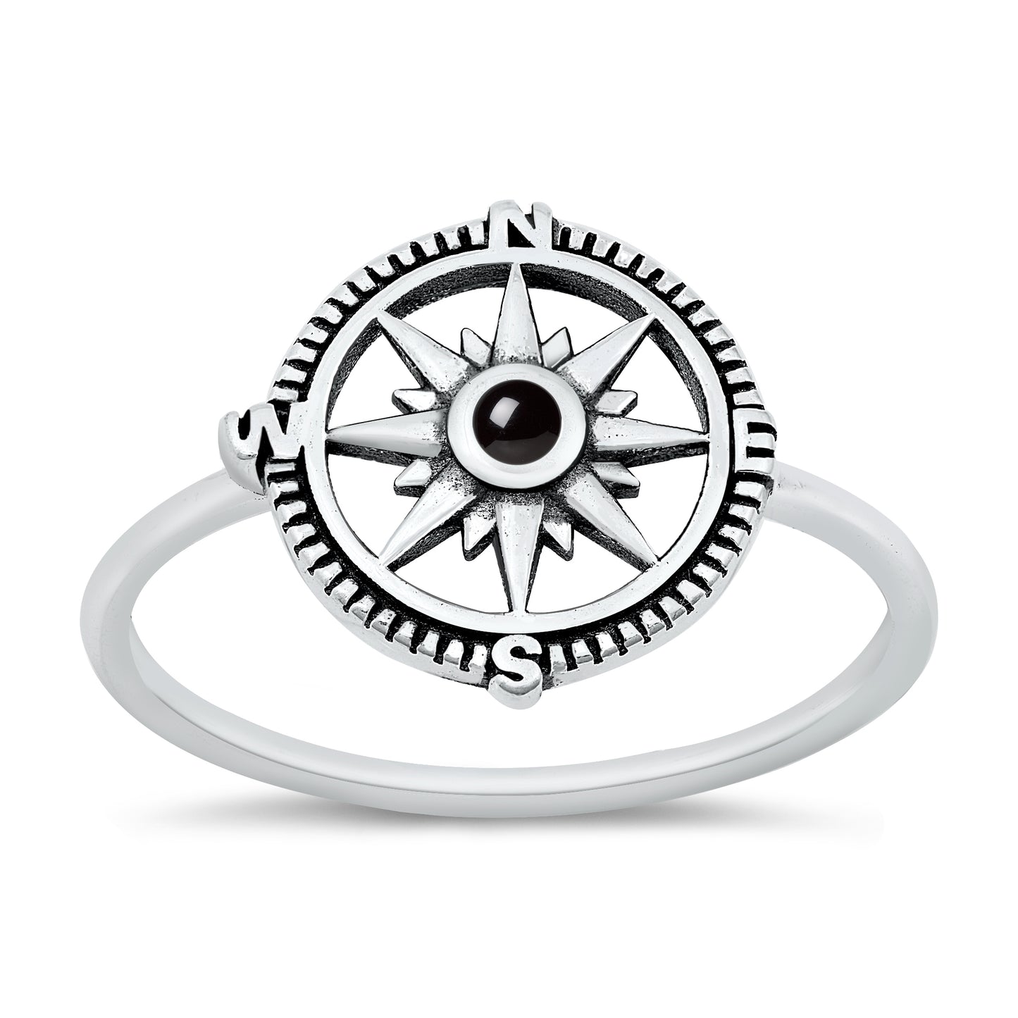 Silver Stone Ring - Compass