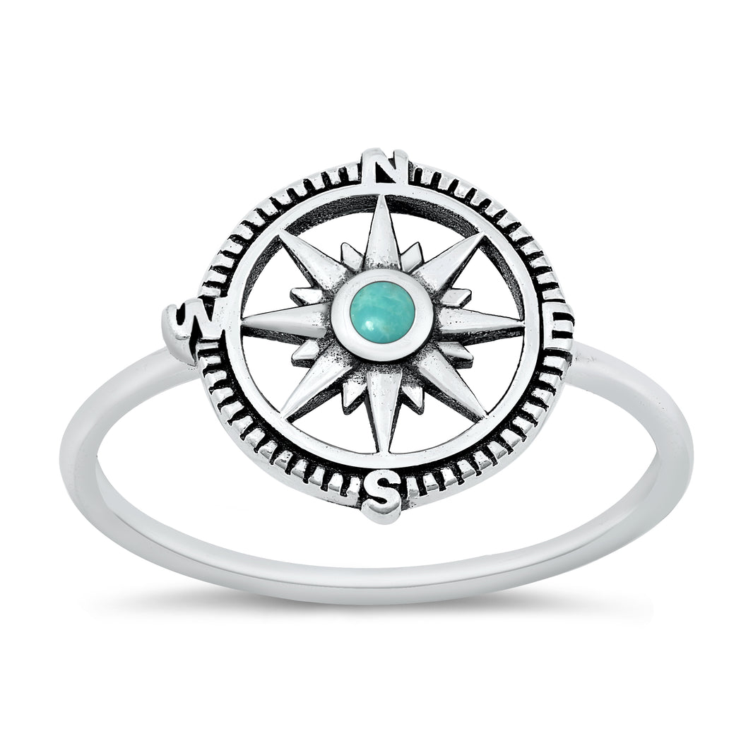 Silver Stone Ring - Compass