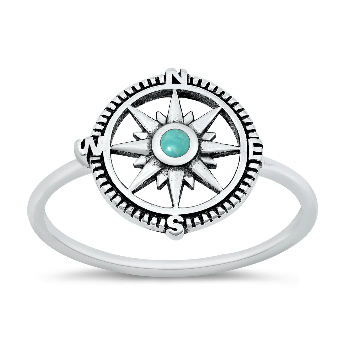 Silver Stone Ring - Compass
