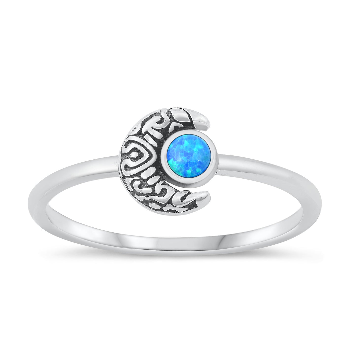 Silver Lab Opal Ring - Crescent Moon