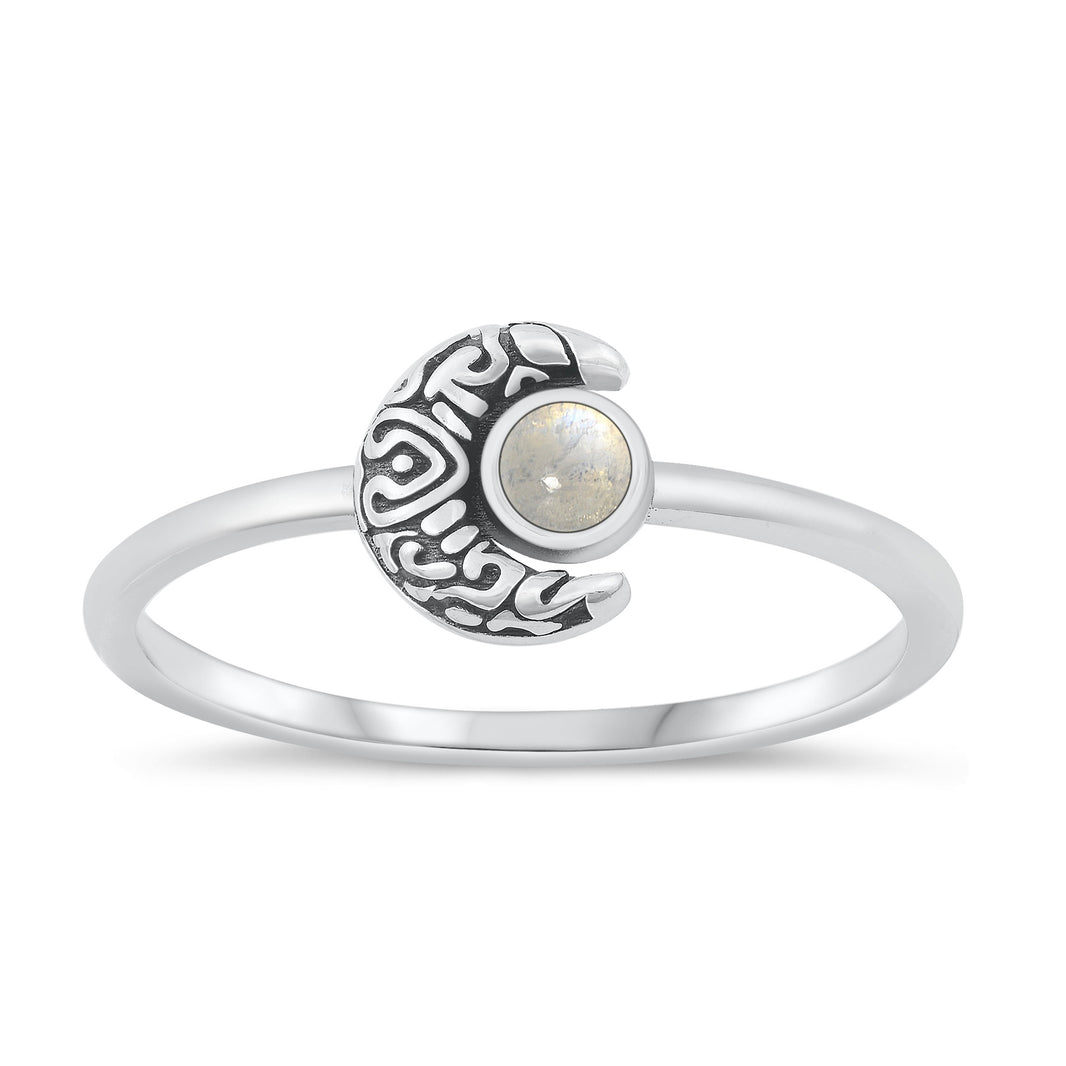 Silver Stone Ring - Crescent Moon