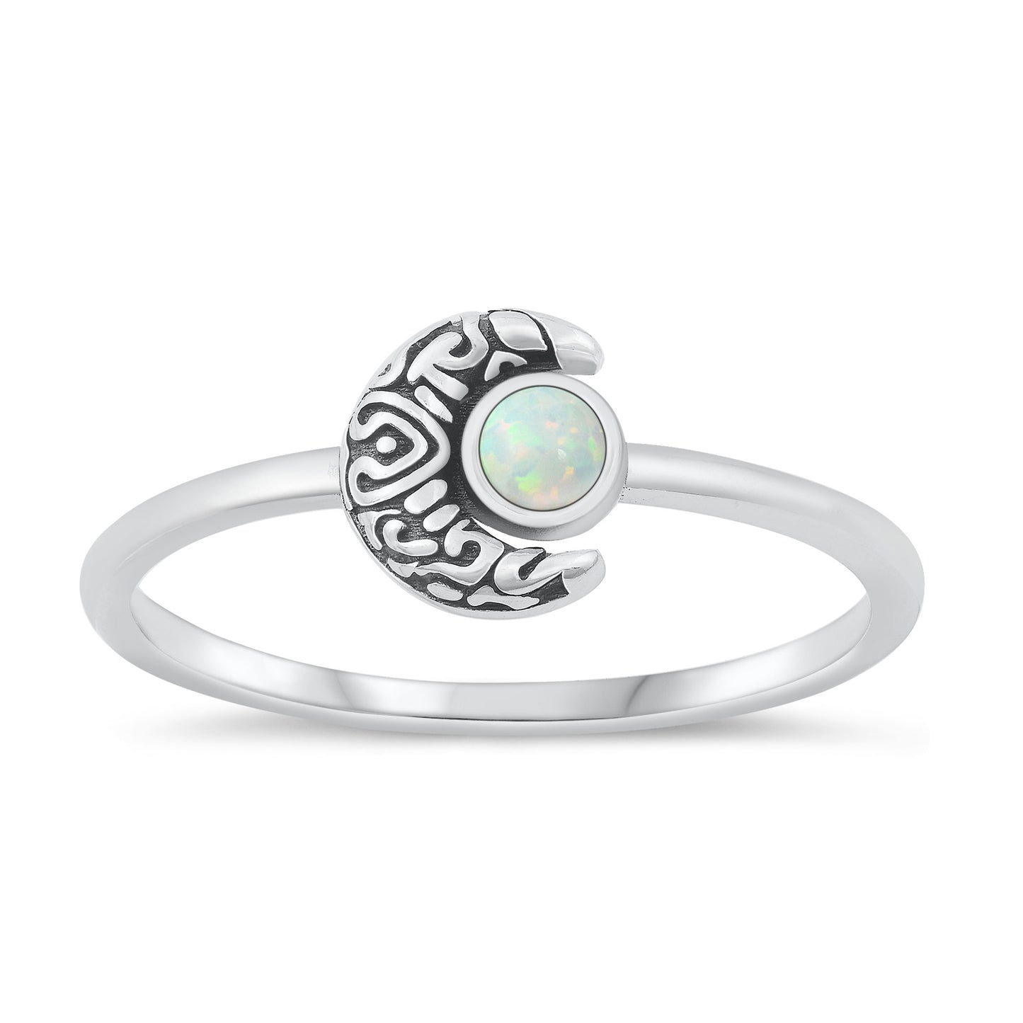 Silver Lab Opal Ring - Crescent Moon