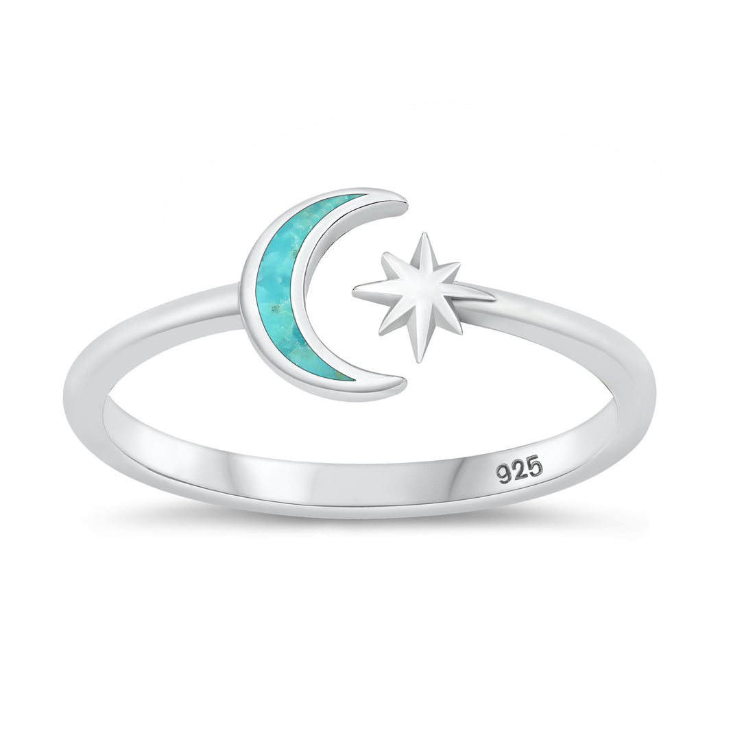 Silver Stone Ring - Moon & Star