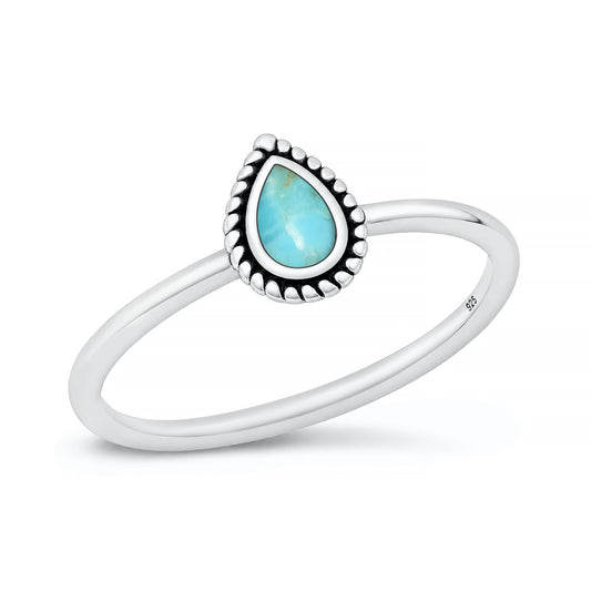 Silver Teardrop Beaded Stone Ring
