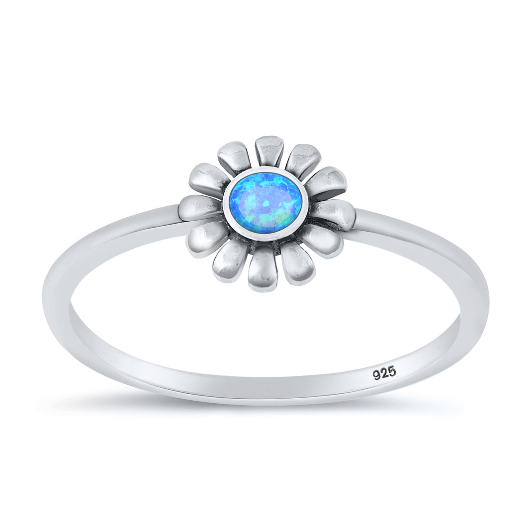 Silver Lab Opal Ring - Flower
