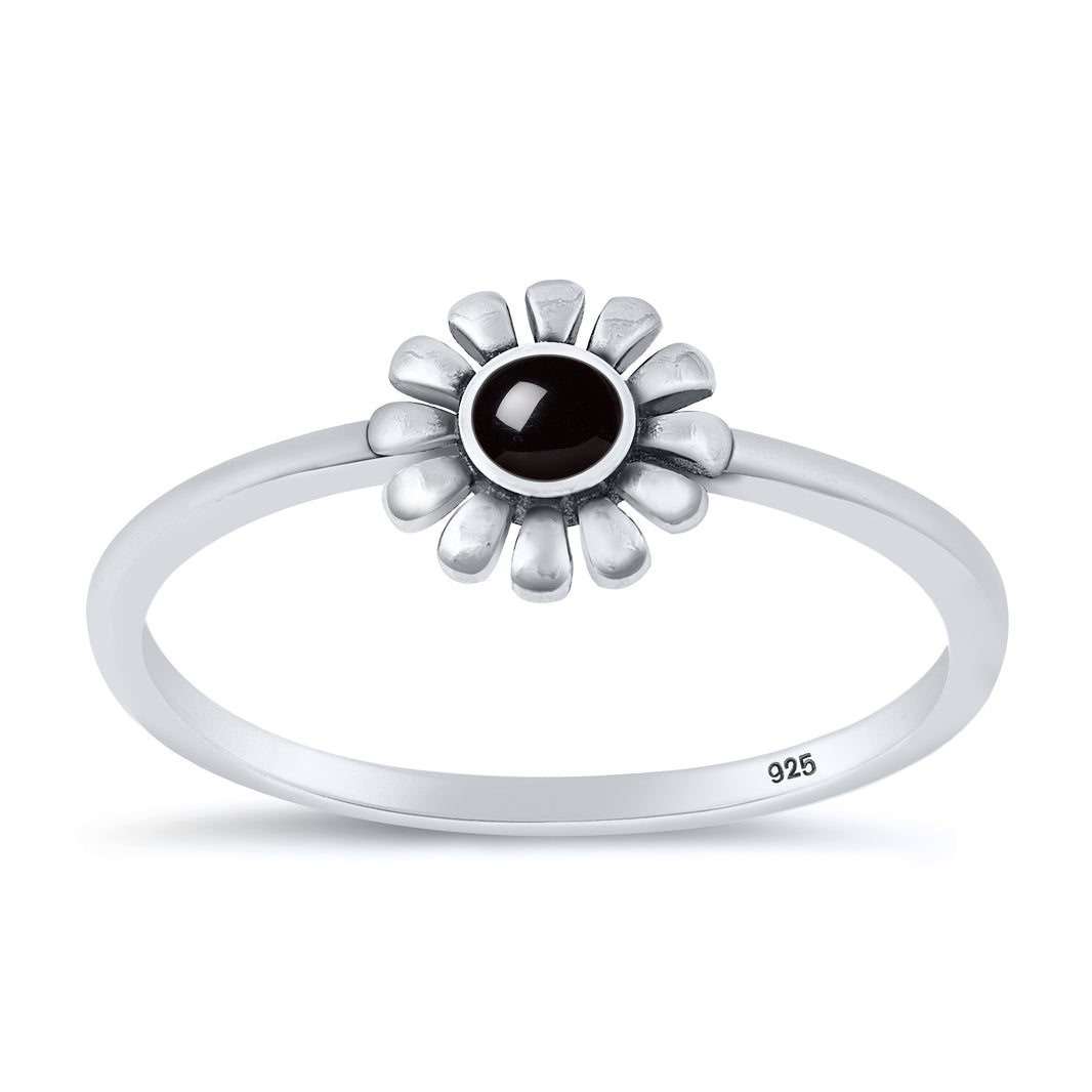 Silver Stone Ring - Flower