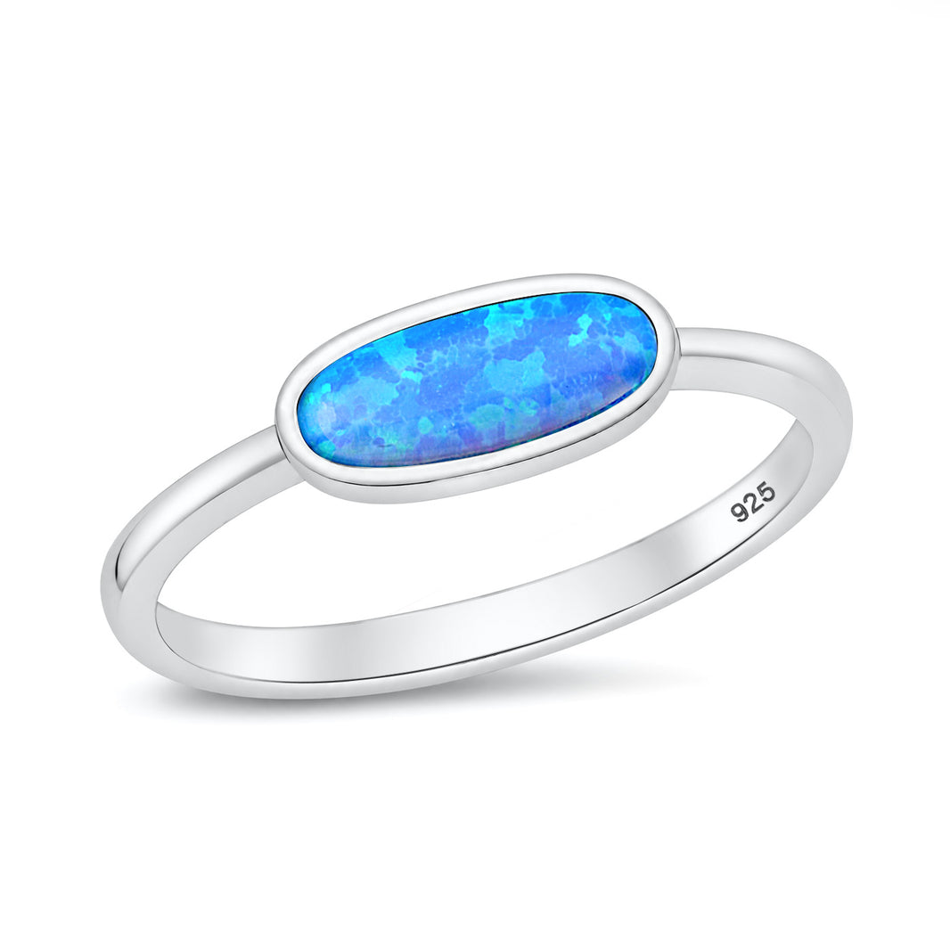 Silver Oval Lab Opal Ring