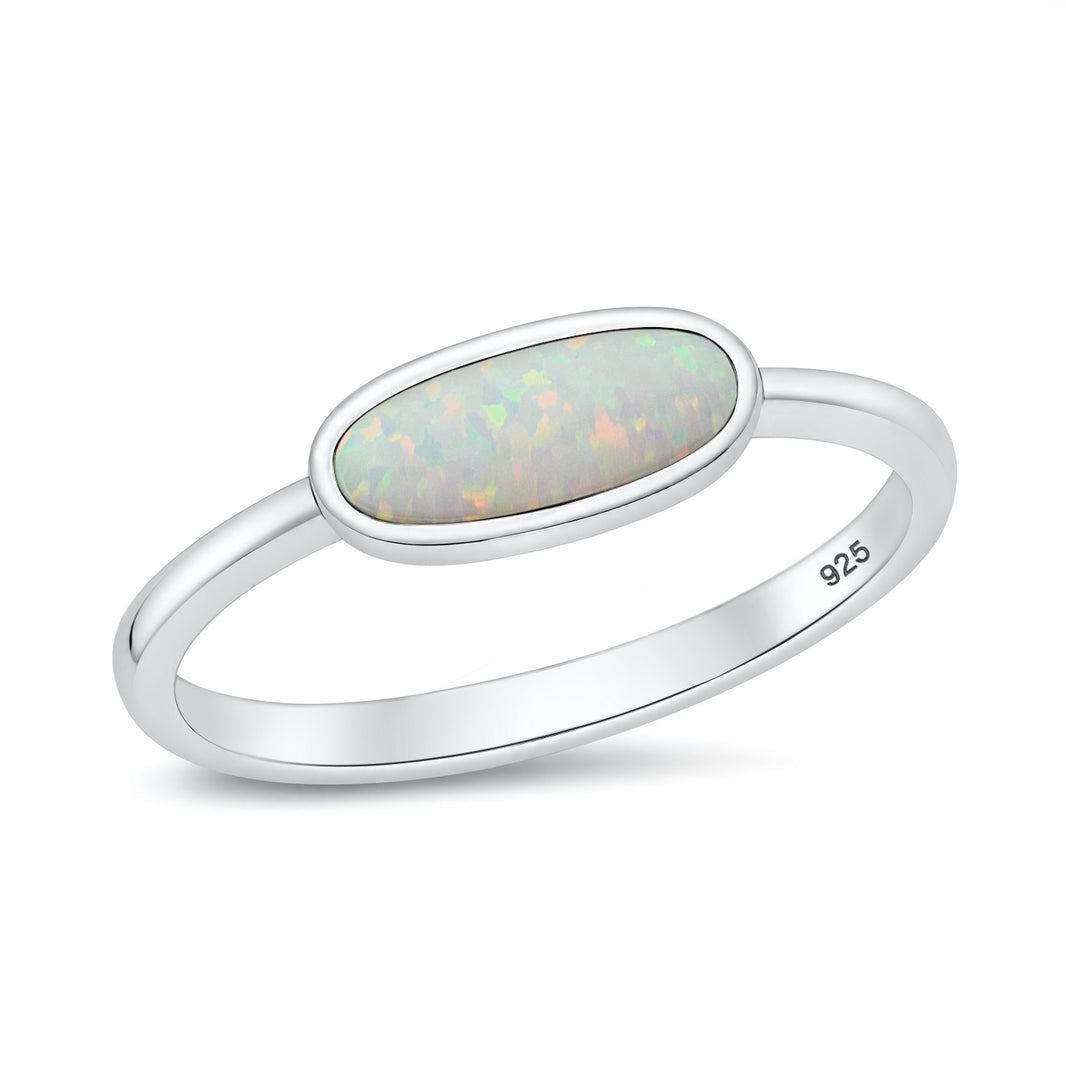 Silver Oval Lab Opal Ring