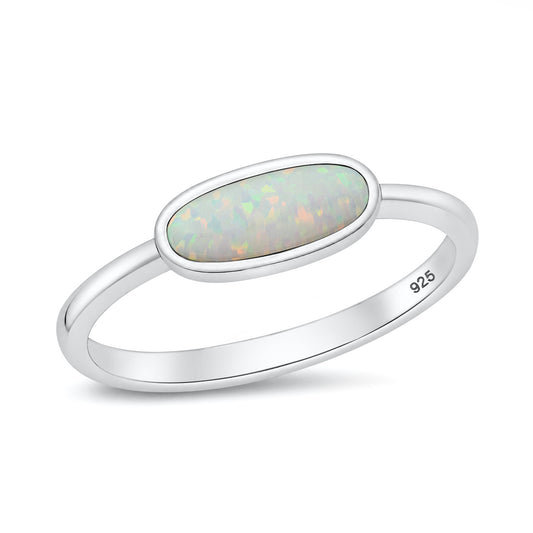 Silver Oval Lab Opal Ring