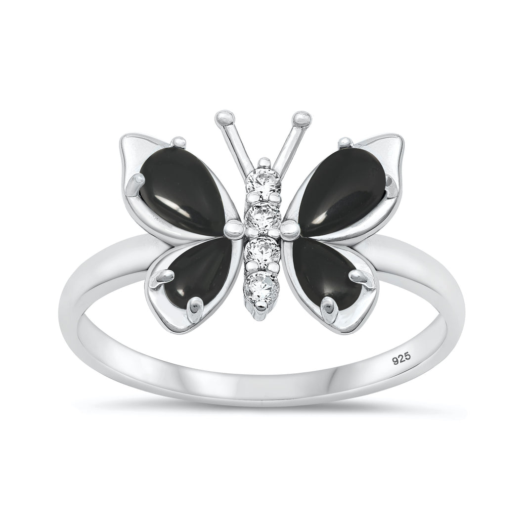 Silver Stone Ring - Butterfly