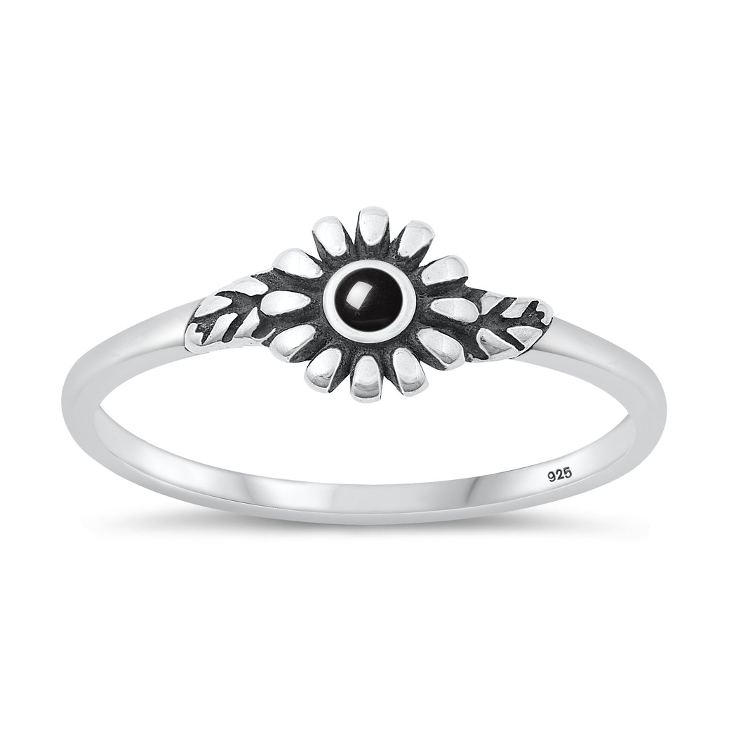 Silver Stone Ring - Flower