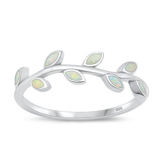 Silver Lab Opal Ring - Leaves