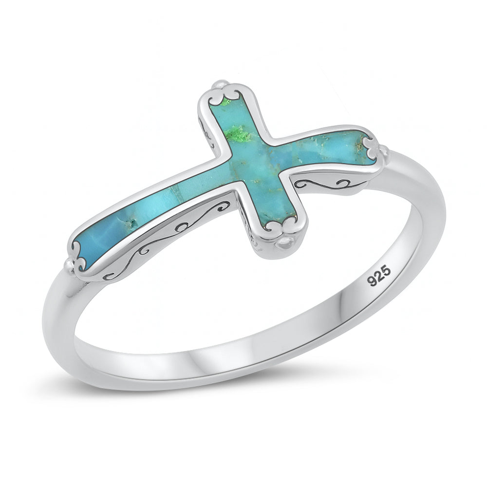 RO151061-TQ Sterling Silver Cross Ring with Genuine Turquoise – Sidney ...