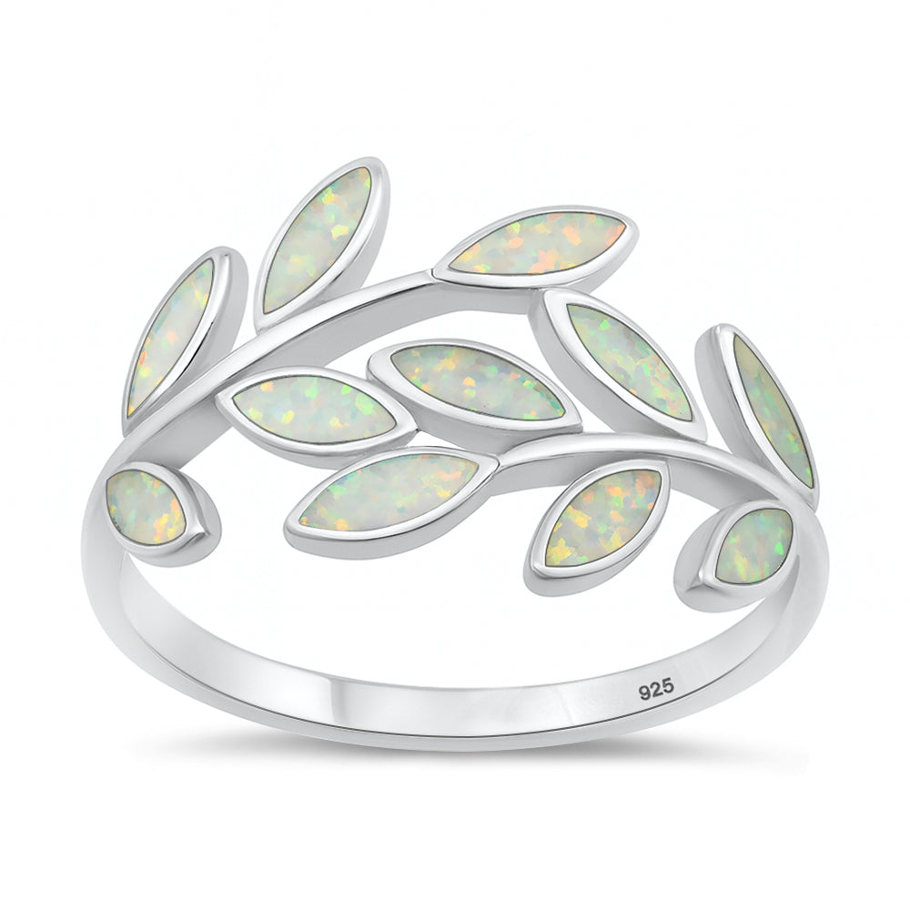 Silver Lab Opal Ring - Leaves
