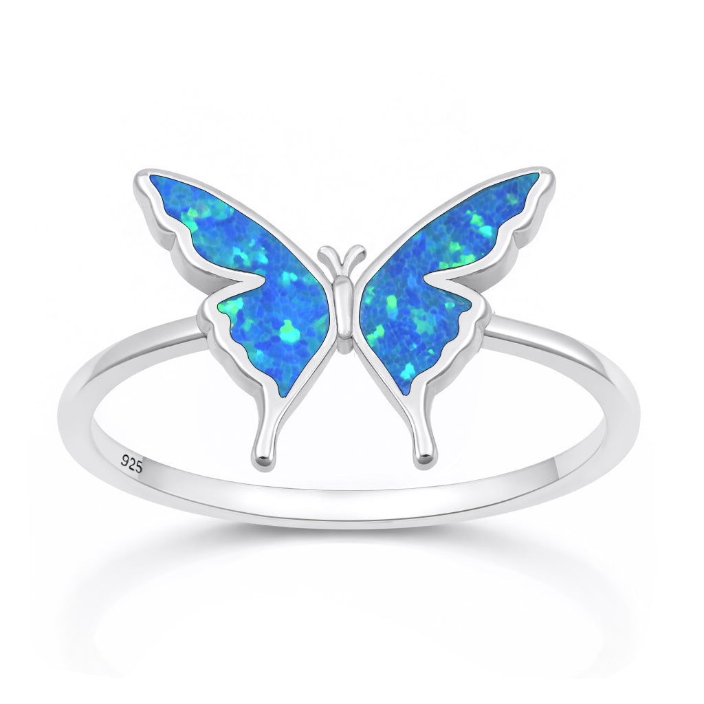 Silver Lab Opal Ring - Butterfly
