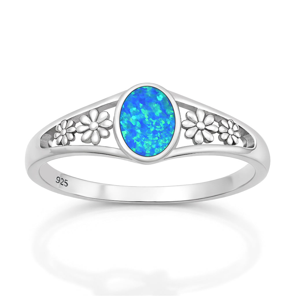 Silver Lab Opal Ring - Flowers