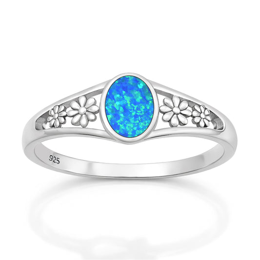 Silver Lab Opal Ring - Flowers