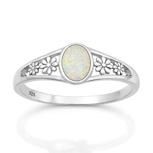 Silver Lab Opal Ring - Flowers