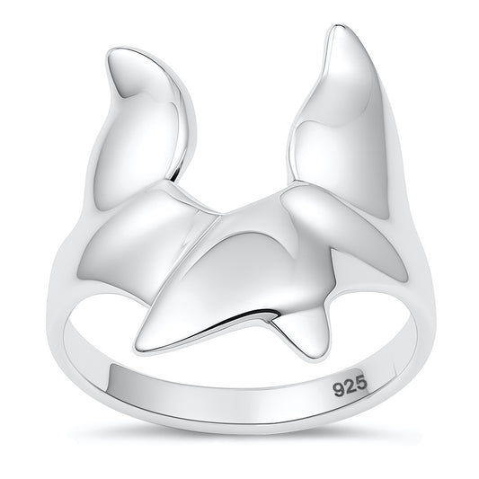 Silver Ring - Cross Whale Tail