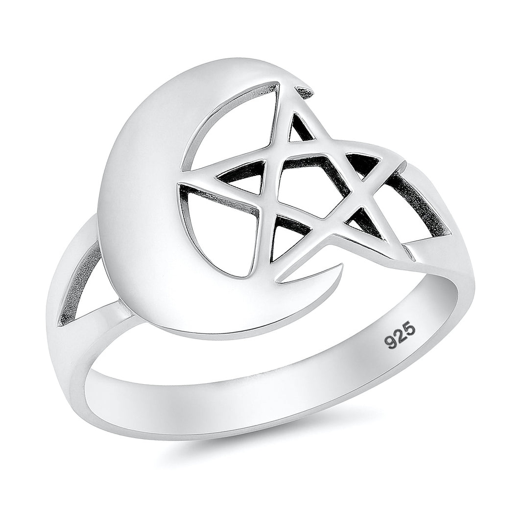 Silver Ring - Moon & Star