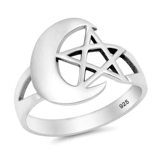 Silver Ring - Moon & Star