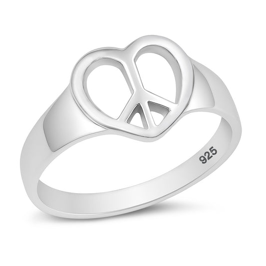 Silver Ring - Heart Peace Sign
