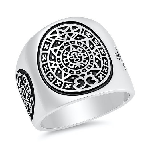 Silver Ring - Aztec Calendar