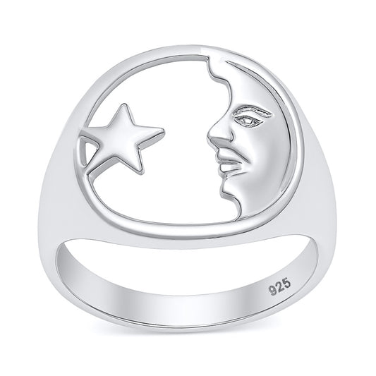 Silver Ring - Moon And Star