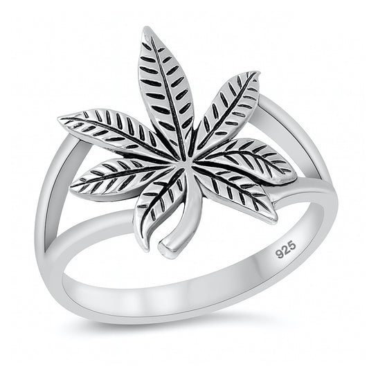 Silver Ring -Marijuana Leaf